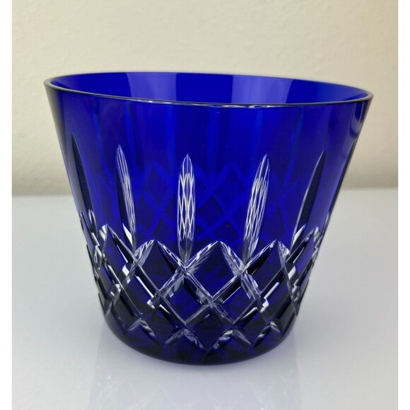 AJKA Arabella Cobalt Blue Cut to Clear Ice Bucket Vase Crystal Hungary Bohemian - Picture 7 of 11